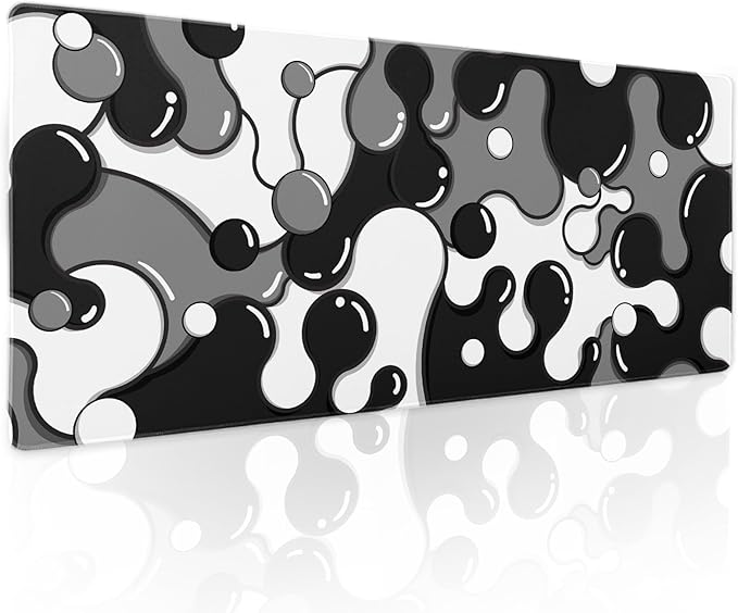 Black White Grey Mouse Pad XL Anime Cool Geometric Japanese Extended Desk Mat 80X30cm Non-Slip Rubber Base Stitched Edge Large Mousepad for Desk Gaming Laptop Desktop,31.5×11.8 Inch