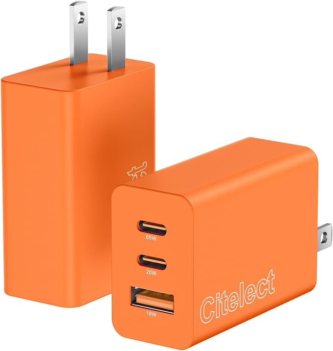 2Pack 65W USB C Charger Block, 3Port Fast Charging Adapter,Type C Fast Charging Blocks Cube PD USBC Wall Plug+QC3.0 USB A Charger Brick for MacBook Pro/Air,iPad,iPhone17/16,Samsung S26/S25&More-Orange
