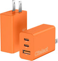 2Pack 65W USB C Charger Block, 3Port Fast Charging Adapter,Type C Fast Charging Blocks Cube PD USBC Wall Plug+QC3.0 USB A Charger Brick for MacBook Pro/Air,iPad,iPhone17/16,Samsung S26/S25&More-Orange
