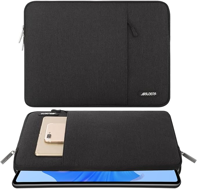MOSISO 9-11 inch Tablet Sleeve Case for iPad A16 2025, iPad Air 11 inch M3 M2, iPad Pro 11 M4, iPad 10/9/8/7th, Galaxy Tab A9+/S9/S8/Plus 11, Polyester Vertical Bag with Pocket, Black