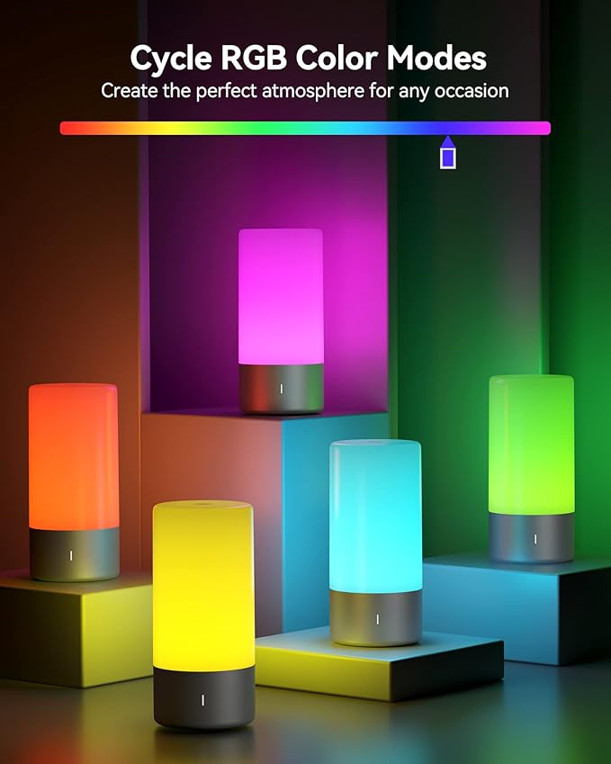 ROOTRO Table Lamp, [Advanced] Bedside Touch Control Lamp for Bedroom 3 Level Dimmable Warm White Lights with 256 RGB Color Mode Modern Deisgn Smart Nightstand Desktop LED Lamps Portable for Read