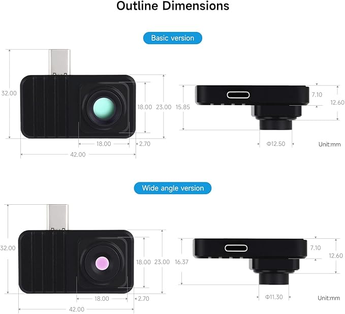 Waveshare Smartphone Infrared Thermal Imaging Camera, Type-C Port, Plug-and-Play, 160×120 Pixels, 88° Field of View, with Aluminum Alloy Case