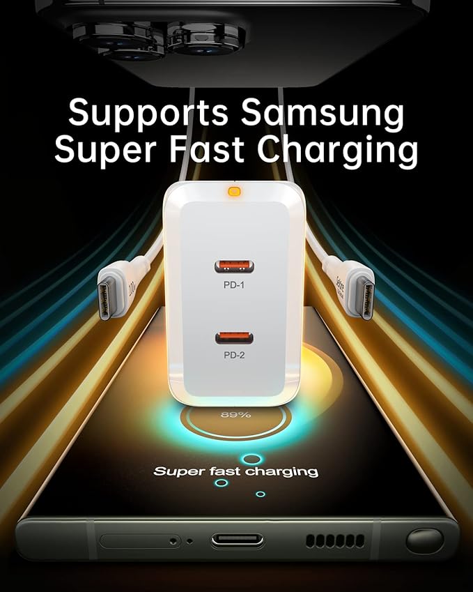 SELORE USB C Charger, 67W 2 Ports GaN Fast Charger Block, Compact Foldable Wall Charger with 100W Type C Charger Cable for MacBook Pro/Air, iPhone 17/16/15, iPad Pro, Galaxy S25/S24, Pixel etc