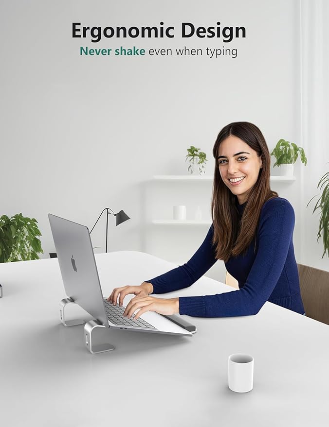 JCZT Aluminum Laptop Stand, Notebook Stand with Wrist Rest, Ergonomic Detachable Laptop Mount, Computer Stand Compatible with 10-17'' All Laptops Such as MacBook Air Pro/HP/Dell/Lenovo, Silver