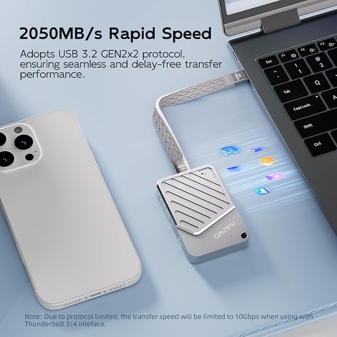 MAIWO 2TB Magnetic Portable SSD 2050MB/s USB C 3.2 GEN2x2, External Solid State Drive for iPhone15/16/17/Mac/iPad/Android/Windows, Aluminum, Support 4K ProRes Video Record