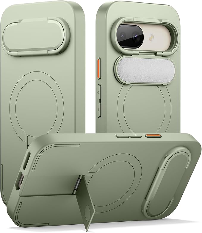 SURITCH for Google Pixel 9a Phone Case, Compatible with MagSafe, Protective Cover with Camera Cover & Adjustable Metal Kickstand for Pixel 9a -Sage Green