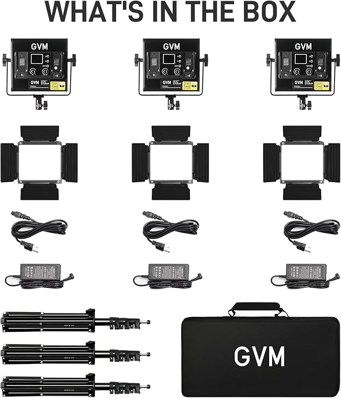 GVM RGB LED Video Light Kits, 800D 6X Upgraded Studio Lights with Optical Lens, Photography Lighting with 20 Scene Modes, Panel Lights with 19500 Lux/0.5m, Content, Filming, Portable, 3 Packs