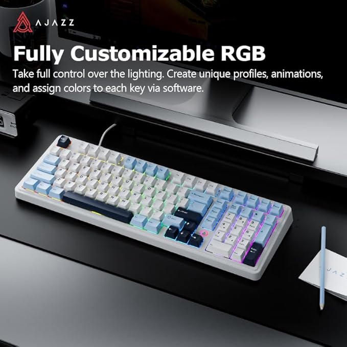 FIRSTBLOOD ONLY GAME. AK980 101-Key Hot-Swappable Mechanical Keyboard, Gasket Mount RGB Backlit, Programmable Macro, Full N-Key Rollover, with Dreamscape Linear Switches (Glacier Blue)