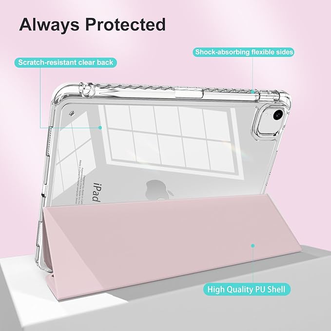 Case for iPad Air 13 inch 2024/2025/2026 M4/M3/2,Slim Smart Cover for 2022 iPad Pro 12.9 inch (4/5/6th Gen) with Pencil Holder,Trifold Stand with Clear Back Shell,Sakura Pink