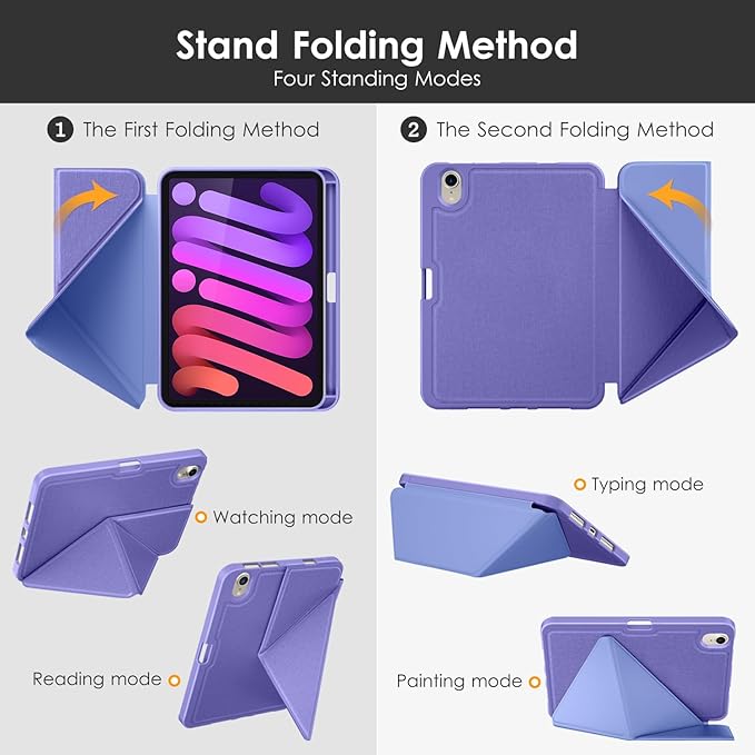 DTTO Case for iPad mini 7 (A17 Pro) 2024 / iPad mini 6 2021 8.3 inch with Pencil Holder, Multi-Angle Magnetic Standing Cover for iPad mini 7th/6th Generation [Auto Wake/Sleep], Purple