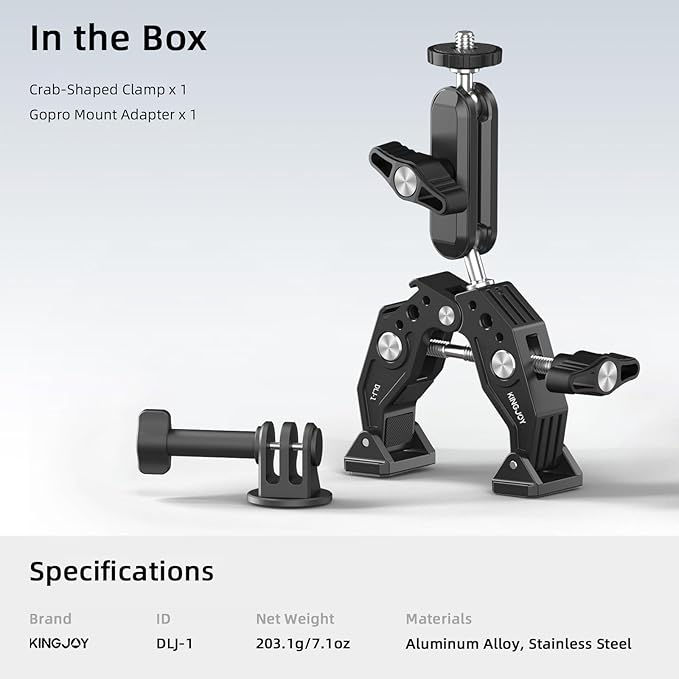 KINGJOY Super Clamp with 360° Magic Arm Double Ball Head, 1/4"-20 & 3/8"-16 Thread Camera Mount Adapter for DSLR, Monitor, LED Light, Action Camera, Bike Handle - Aluminum Alloy