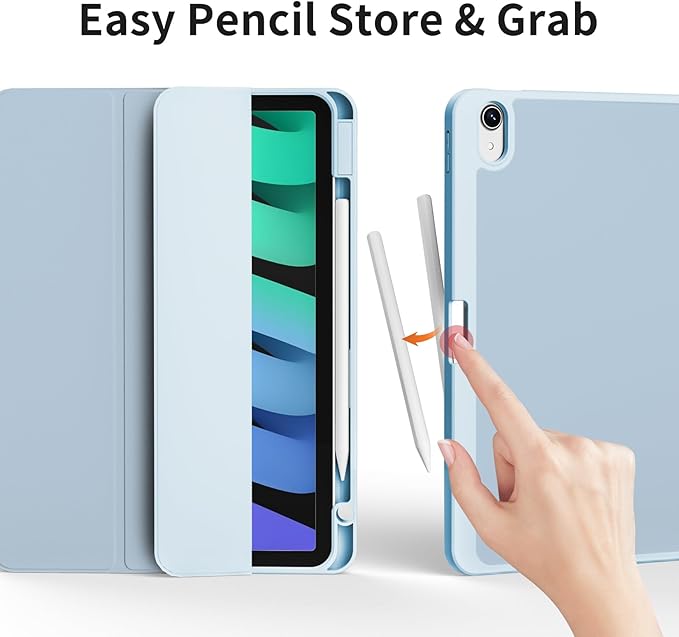 Case for iPad mini 7 2024 (A17 Pro)/ iPad mini 6 (2021), iPad 8.3-inch 7th/6th Generation Case, Trifold Stand Protective Slim Clear Back Cover with Pencil Holder, Blue