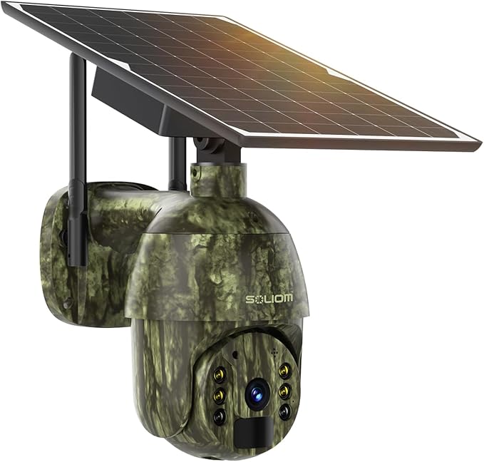 SOLIOM S600 4G LTE Cellular Security Cameras Wireless Outdoor, Solar Security Camera with Pan Tilt 360°View, 2K Full Color Night Vision, Unlimited Data Plan, PIR Motion Sensor, 2 Way Talk, Camo