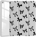 JOYLAND Cool Black Ribbon Bowknot Case for iPad Pro 11" 4th/3rd/2nd/1st Generation (2022/2021/2020/2018), Clear Acrylic Hard Back Grey Case with Pencil Holder Trifold Stand Tablet Cover
