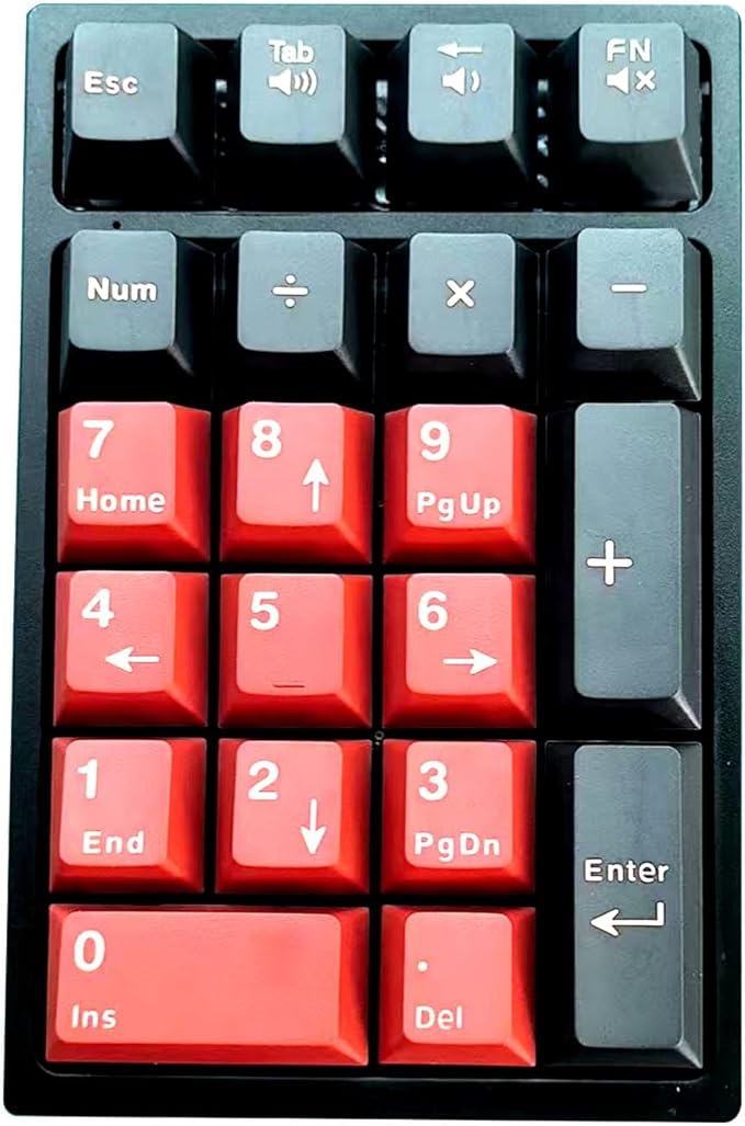 BOYI TD21 Hot Swap Numpad,21 Keys Mini Numpad Portable Keypad Bluetooth5.0/2.4G/Wired Number Pad Keyboard PBT Keycaps RGB Backlit Type-C Mini Keyboard (Black Red Cherry Keycaps)