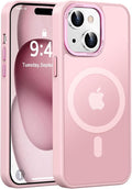 Newfuture Magnetic for iPhone 15 Case [Compatible with Magsafe] [Military Grade Drop Protection] Translucent Matte Anti-Fingerprint Shockproof Phone Case for iPhone 15 6.1 inch, Tender Pink