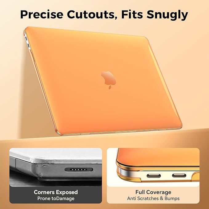 EooCoo Hard Case Compatible with MacBook Air 13.3 inch M1 Chip 2021-2018 with Retina Display, Air 13.3 inch Plastic Protective Case + Transparant Keyboard Cover + Screen Protector, Crystal Orange