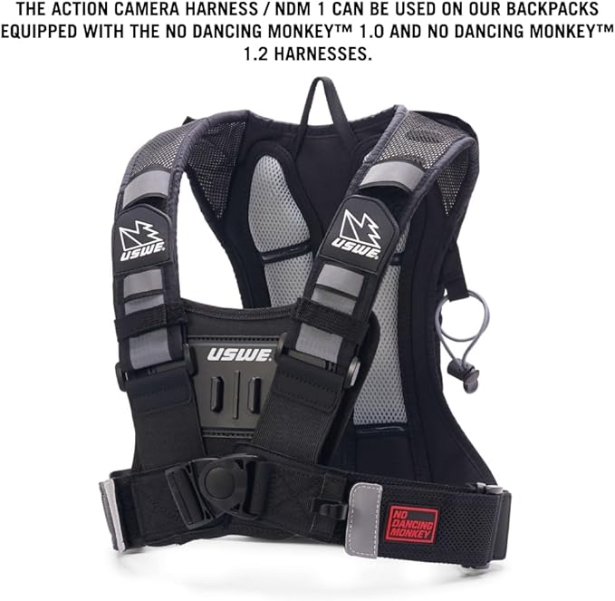 USWE Action Camera Harness - Compatible with All Bounce-Free Backpacks, Keeps GoPro Cameras Steady, Front Mounted on Chest Harness (NDM 1, XXL)