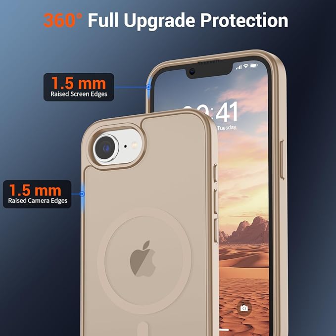 SUPFINE Magnetic for iPhone 17e Case/iPhone 16e Case (Compatible with MagSafe)(Military Grade Drop Protection) Translucent Matte Shockproof with Anti-Fingerprint Phone Case,Desert Gold