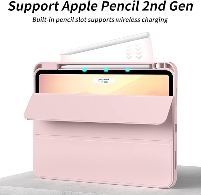 Case for iPad Pro 12.9-inch 2022/2021(6th/5th Gen),iPad Air 13 Inch(M4/M3/M2,2026/2025/2024) with Pencil Holder,2nd Gen Pencil Charging,Auto Sleep/Wake,Flexible TPU Protective Cover (Pink)
