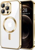 Hython Magnetic Clear for iPhone 12 Pro Case with Camera Lens Protector [Compatible with MagSafe] Luxury Plating Edge Slim Soft TPU Cover Protective Phone Case for iPhone 12 Pro 6.1", Gold
