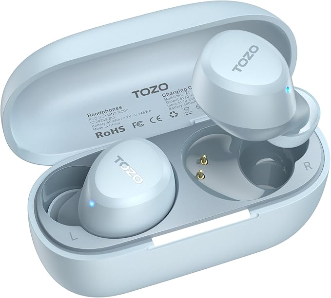 TOZO A1 Wireless Earbuds Bluetooth 5.3 Light Weight in Ear IPX5 Waterproof Headphones 2 Mic for AI Calls, Immersive Premium Sound Bass Headset with Charging Case, 32 Presets EQ Customization via App