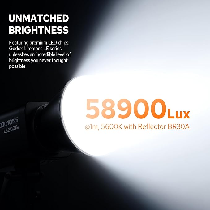 Godox LE300Bi 315W Bicolor LED Video Light, Powerful LED Continuous Output Lighting Bowens Mount,58900lux/1m, 2800K~6500K, CRI 98, FX Mode, Studio Light for Photography Video Recording Live Streaming