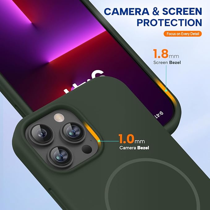 Miracase Magnetic for iPhone 13 Pro Max Case, [Soft Anti-Scratch Microfiber Lining], Magnetic for MagSafe, Liquid Silicone Shockproof Drop Protection Phone Case for 13 Pro Max, Dark Green