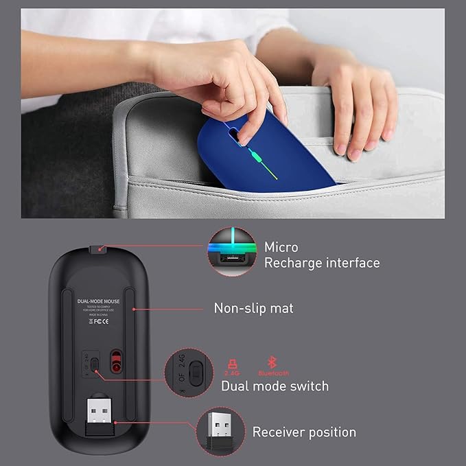PEIBO Bluetooth Wireless Mouse for Laptop mac MacBook ipad MacBook air MacBook pro pc Desktop Computer Windows Chromebook Notebook (Blue Black)