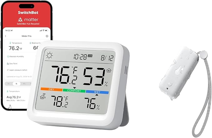 SwitchBot Bluetooth Temperature and Humidity Monitor Meter Pro Bundles with IP65 Outdoor Thermometer
