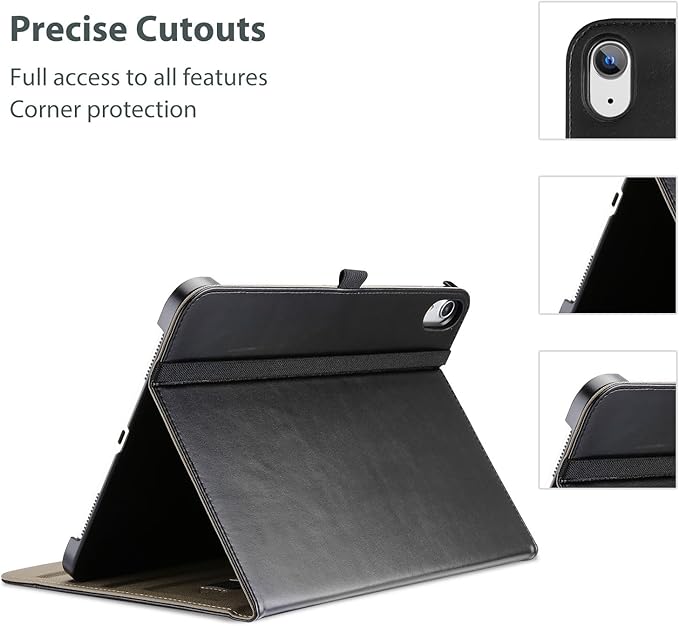 ProCase for iPad A16 11th Generation 11 Inch 2025/iPad 10th Generation Case 10.9 Inch 2022, iPad 11/10 PU Leather Case Business Stand Cover Smart Folio with Hand Strap Front Pocket Pen Loop -Black