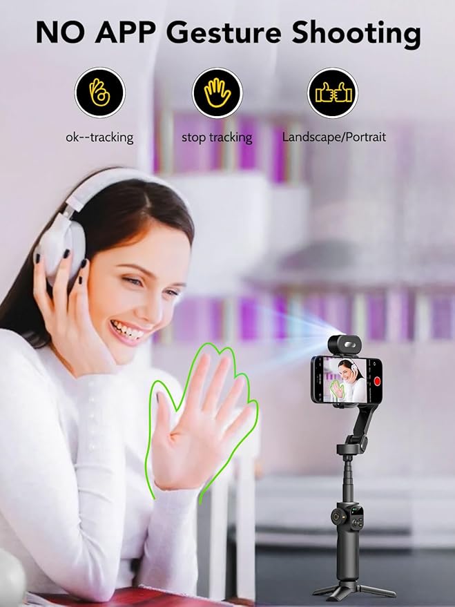 AOCHUAN Gimbal Stabilizer for Smartphone,NO APP Tracking,20CM Extension Rod,Face & Object Tracking stabilizer for iPhone & Android,3-Axis OLED Gimbal for Video Recording-AOCHUAN Smart X2AI Black