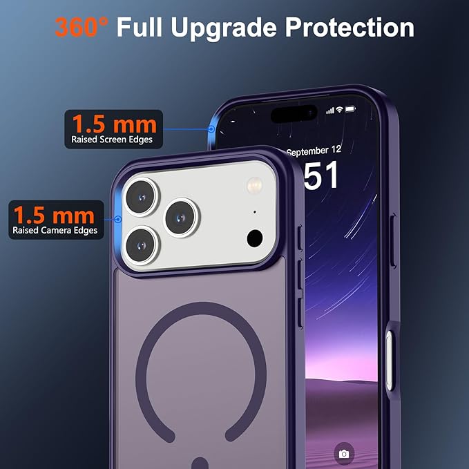 SUPFINE Magnetic for iPhone 17 Pro Max Case (Compatible with MagSafe)(Military Grade Drop Protection) Translucent Matte Shockproof with Anti-Fingerprint Phone Cover,Dark Purple