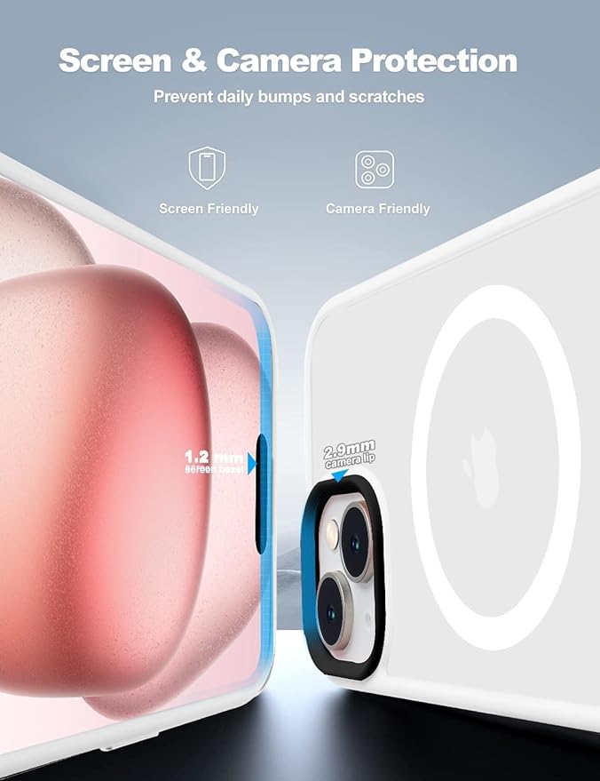 Tigowos for iPhone 15 case Fits MagSafe 10FT Drop Resistant Matte Skin Feeling Shockproof Back Cover Fits iPhone 15 Phone Cases, White