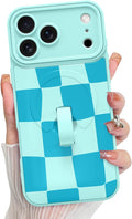 KANGHAR Compatible with iPhone 17 Pro Max Case, Support for MagSafe, Silicone Checkered Cute Pattern, Wristband Kickstand Camera Protection Soft Slim Cover for Girls Women -Blue