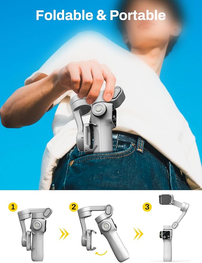 AOCHUAN Gimbal Stabilizer for iPhone & Android, 3-Axis Phone Gimbal with OLED Screen, 7.8" Extendable Rod, Face & Gesture Tracking, Ideal for Vlogging, Travel & Video Recording-Smart V8 White