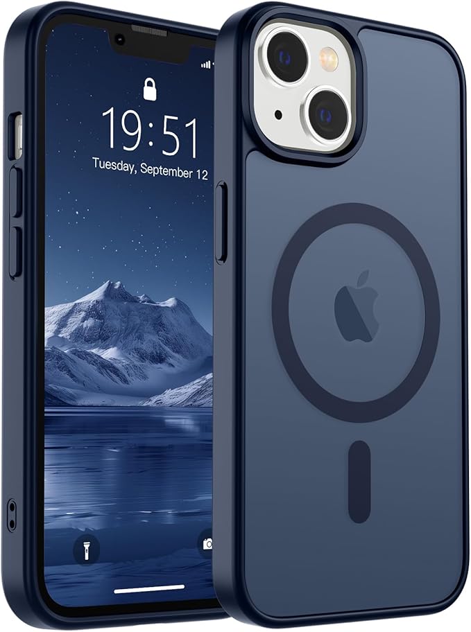 SUPFINE Magnetic for iPhone 14 Case & iPhone 13 Case (Compatible with MagSafe)(Military Grade Drop Protection) Translucent Matte Shockproof Phone Cover,Dark Blue