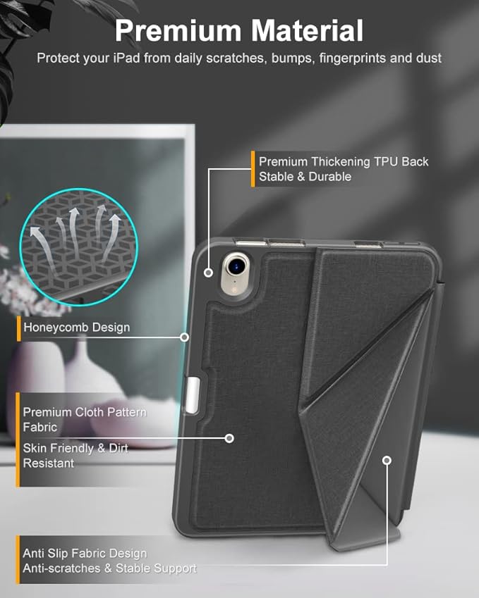 DTTO Case for iPad mini 7 (A17 Pro) 2024 / iPad mini 6 2021 8.3 inch with Pencil Holder, Multi-Angle Magnetic Standing Cover for iPad mini 7th/6th Generation [Auto Wake/Sleep], Dark Grey