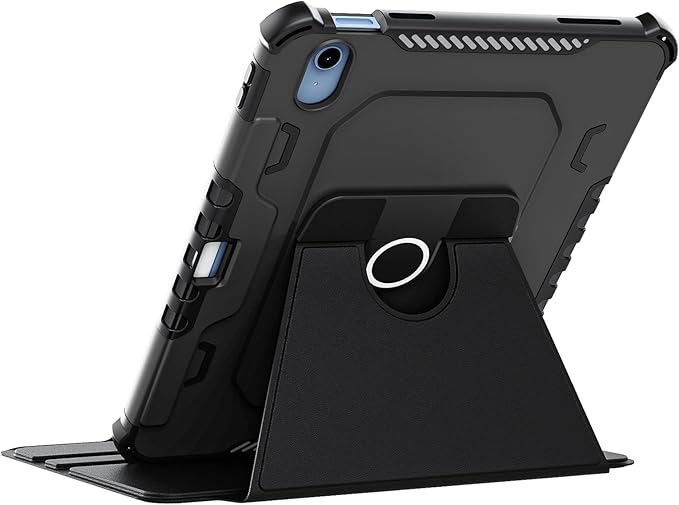 Rotating Case for iPad 11" A16 2025 / iPad 10th Generation 10.9" 2022 Smart Cover with Pencil Holder, Techcircle [Corner Protection] Hybrid TPU+PC Magnetic Flip Stand Soft Bumper Cover, Black