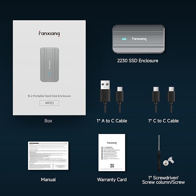 fanxiang SSD Enclosure, USB 3.2 Gen 2 (10 Gbps), M.2 NVMe PCIe to USB Adapter/Reader, Solid State Drive External Enclosure, Supports M and B&M Keys and Size 2230 SSDs, NVMe Enclosure, MP83