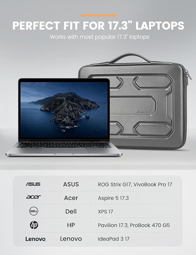 DOMISO 17 inch Laptop Sleeve with Handle Shockproof Waterproof EVA Protective Case for 17.3" ZBook Fury 17.3 G8/MSI GS73VR Stealth Pro/HP Envy 17/LG Gram 17"/ROG Strix GL702VS, Dark Grey