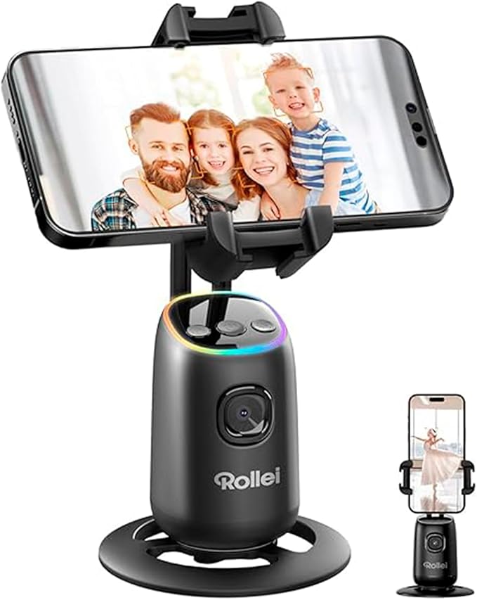 Rollei Auto Face Tracking Tripod, Desktop Smartphone Gimbal Stabilizer Phone Holder with AI Track for iPhone/Android Stand for Filming Streaming Tiktok Video Vlog