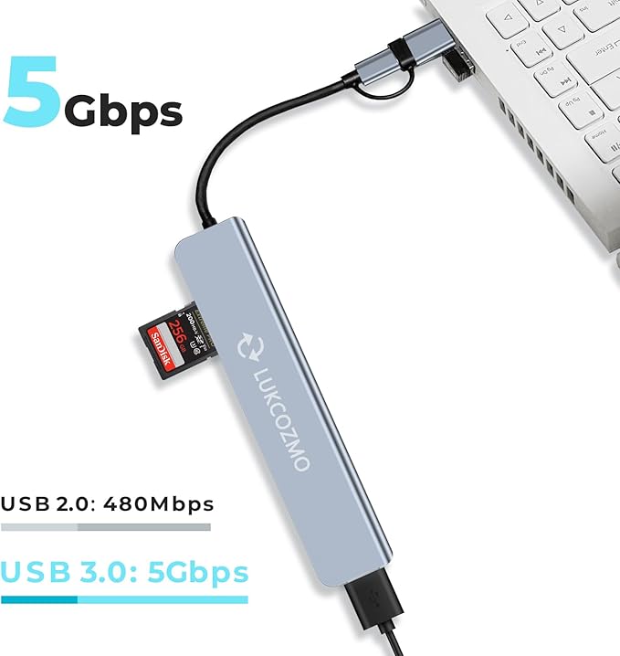 LUKCOZMO USB Hub USB C Hub USB Splitter 7 in 1 USB Extender with 4 USB Port 1 USBC Port TF/SD Card Reader Audio Output Compatible with MacBook/Pad Pro/Dell/HP Laptop/Phones…