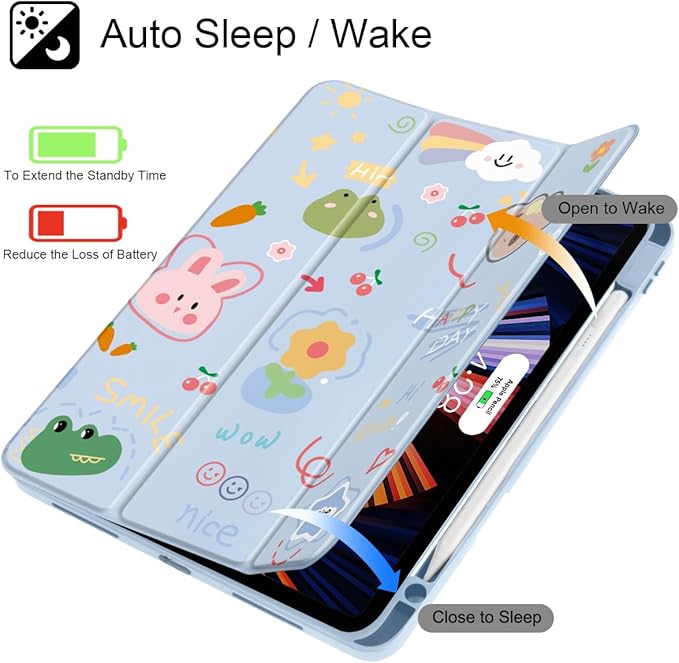 May Chen Case for iPad Pro 11-Inch M5/M4 2025/2024 (6th/5th Generation), Clear Transparent Print Back Shell Slim Stand Shockproof Tablet Cover, Auto Wake/Sleep, Cartoon Stick Figure