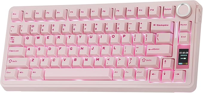 EPOMAKER X Aula EA75 MAX Wireless Gaming Keyboard with Screen & Knob, 5000mAh, Hot-Swap, Lubed Switches, RGB Backlit, Creamy Gasket, 75% Mechanical Keyboard (Pink, Reaper Switch)