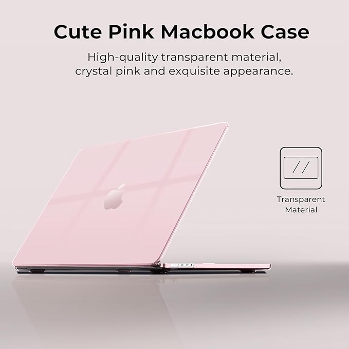 EooCoo Case Compatible with MacBook Pro 14 inch M5 2026 2025-2021 M4 M3 M2 M1 Pro/Max Chip, Crystal Clear Hard Shell, Easy to Install, Sturdy Laptop Protective Cover Case - Cute Crystal Pink