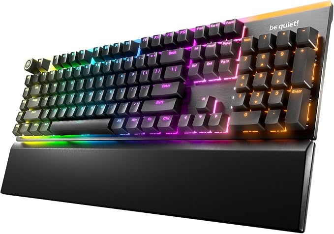 be quiet! Light Mount Mechanical Keyboard | Linear | Hot-Swappable Lubricated Silent Switches | 3D Media Wheel | ARGB Keyboard | Quality PBT Double-Shot Keycaps | Programmable | BT003US