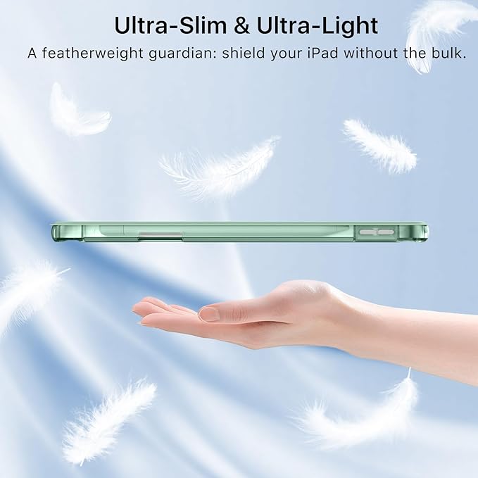 MoKo for iPad Air 11 inch Case (M4/M3/M2) 2026/2025/2024, iPad Air 5th/4th Gen 10.9 inch Case 2022/2020 with Pencil Holder, Slim Light Trifold Cover with Hard PC Translucent Back Shell, Agave Green