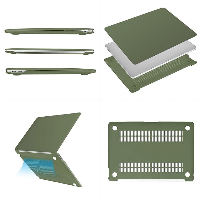 MOSISO Compatible with MacBook Air 13 inch Case M1 Chip 2021-2018 Release A2337 A2179 A1932, Plastic Hard Shell&Keyboard Cover&Screen Film&Storage Bag for MacBook Air 13.3 inch Case, Army Green