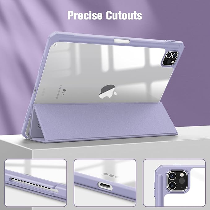 Fintie Hybrid Slim Case for iPad Pro 11-inch (4th / 3rd Generation) 2022/2021 - [Built-in Pencil Holder] Shockproof Cover w/Clear Transparent Back Shell, Also Fit iPad Pro 11" 2nd Gen, Lilac Purple